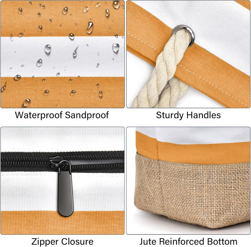 Becokan Beach Bags for Women Large Canvas Beach Tote Bag Beach Bags Waterproof Sandproof Swim Pool Bag Travel Essentials - Image 2